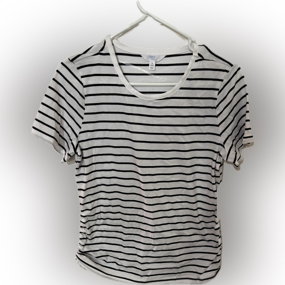 Time and Tru Black and White Striped Tee